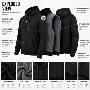 Sudadera con Capucha de Forro Polar Negro para Hombre, Corte Regular, Color Sólido, Logotipo Frontal, Ropa Casual de Invierno, Resistente al Viento y Transpirable, Marca GEEK APPARELS - Product Image 5