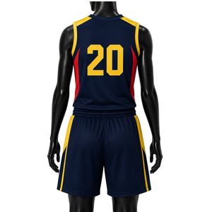 Men Navy Blue Yellow Basketball Uniform Set Jersey Shorts Sports Team Uniform <b>Athletic</b> Training Wear Game Performance - Product Image 2