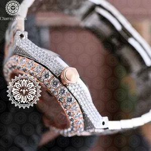 Montre de luxe Charm Jewels en acier inoxydable, cadran carré de 40 mm serti de diamants, verre cristal, mouvement mécanique analogique pour homme - Product Image 5