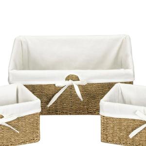 Juego de 3 cestas rectangulares de mimbre con forro de algodón, cestas de almacenamiento hechas a mano, venta al por mayor, ecológicas, hechas en Vietnam - Product Image 3