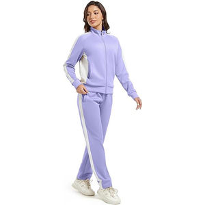 Conjunto Deportivo de Mujer con Cuello Alto, Chaqueta con Cierre Completo de Mezcla de Algodón y Spandex, Leggings de Cintura Alta, Texturizado, para Deporte y Descanso - Product Image 4