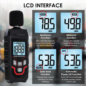 Sonometre portable haute précision 30~130dB, testeur de bruit, sonomètre avec écran LCD rétroéclairé, indicateur de batterie faible pour la maison - Product Image 2