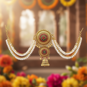 Traditional Flower Crown with White Bead Maatil - Product Image 3