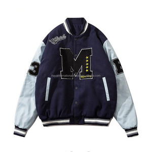 Vêtements d'hiver OEM, vente en gros, HIVJ92, Chenille, Patchwork, manches en cuir, veste universitaire bon marché - Product Image 2