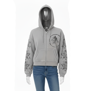 Hooded Zip-Up Sweatshirt Gray Unlined Design Loose Fit Unisex Casual Winter Wear 100% Cotton Knitted Fabric Anti-Pilling 460g - Product Image 3