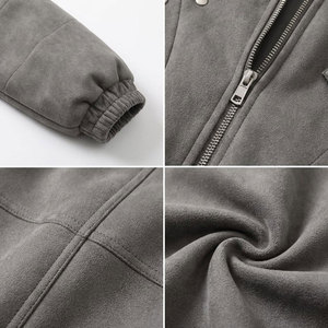 Women's Hooded Fleece <b>Jacket</b> With Fur Collar And Pockets Casual Winter Coat Gray Short Sleeve Style - Product Image 6