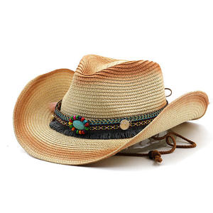 Chapeau de cowboy occidental vintage bohème en paille turquoise perlée, style décontracté pour femme, idéal pour l'été et la plage - Product Image 6
