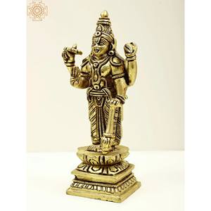 Petite sculpture en laiton Vishnu faite à la main de 6 pouces fabriquée en Inde-Article artisanal - Product Image 3