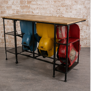 Table de bar vintage style scooter avec plateau en bois, structure métallique, design industriel, multicolore, style rétro, ensemble de meubles de bar pour la maison - Product Image 6