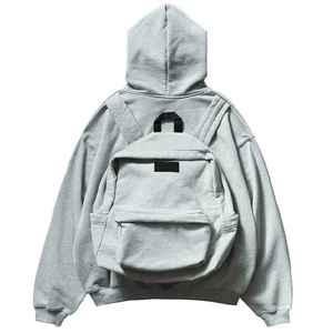 Sweat-shirt à capuche surdimensionné pour homme, gris uni, en molleton français, décontracté, avec poche, coupe classique, pour l'automne - Product Image 2