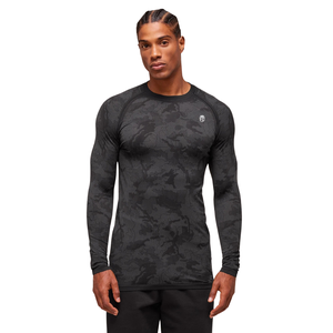 Camiseta de Compresión de Manga Larga sin Costuras para Hombre, Color Negro Carbón, Corte Ajustado, para Gimnasio, Entrenamiento, Rendimiento Atlético - Product Image 3