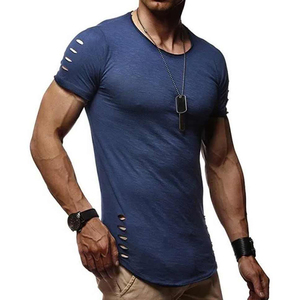 เสื้อยืดผู้ชายแบบใหม่สั่งทำขายส่ง สไตล์ดิสเทรส สำหรับใส่ลำลองกลางแจ้ง ผ้าฝ้าย 100% คุณภาพสูง ระบายอากาศได้ดี เป็นมิตรกับสิ่งแวดล้อม บริการ OEM - Product Image 1