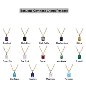 Fire <b>Opal</b> Baguette 10x5 MM Charm Pendant <b>Necklace</b> – 925 Sterling Silver Prong Set Jewelry - Product Image 4