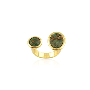18k Gold Plated Brass <b>Adjustable</b> <b>Ring</b> Bezel Setting Gemstone Copper Turquoise Oval Shape Punk Style Women Fashion Jewelry Open - Product Image 4