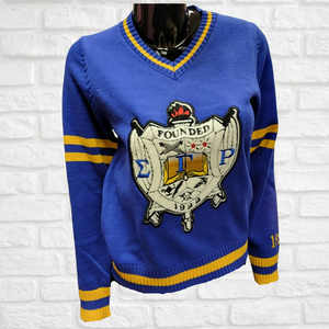 Custom Sigma Gamma Rho Women Chenille V Neck Varsity Sweater Embroidered Greek Letter Sorority Knit Pullover College Fashion - Product Image 1
