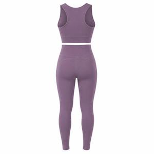 Women Plus Size Solid Purple Scoop Neck Racerback Sports Bra 2 Piece for Yoga Set Mid Waist Sleeveless Full Length Leggings - Product Image 3