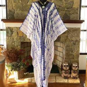 Vestido Kaftan de Rayón con Estampado Shibori Indigo, Talla Grande, Corte Holgado y Fluido, Ropa de Playa para Mujer - Product Image 1