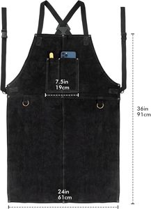 Black PU Leather High Visibility Welding <b>Apron</b> Waterproof <b>Work</b> Bib with Adjustable Straps and Pocket Unisex - Product Image 4
