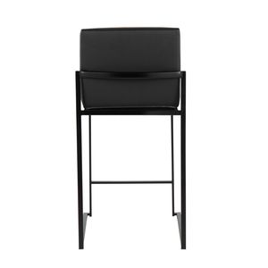 Juego de 3 taburetes contemporáneos Fuji de 26 pulgadas con respaldo alto en acero negro y piel sintética negra - Product Image 5
