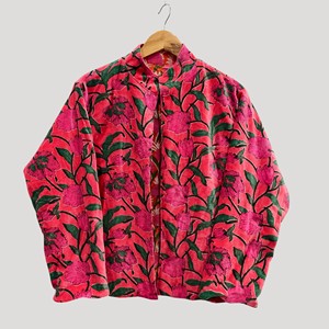 Chaqueta de Terciopelo Floral con Cuello Mandarín, Manga Larga, Talla Grande para Mujer, Estilo Cuadrado, Estampado de Flores, Grosor Estándar para Adultos - Product Image 1
