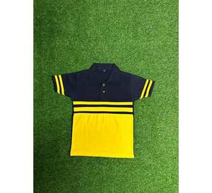 Camiseta amarilla y negra con logo personalizado impreso, ropa casual unisex para escuela primaria y secundaria, camisetas tipo polo para niños, uso unisex. - Product Image 1