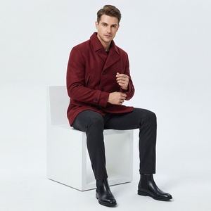 Winter Warm <b>Men's</b> Business Woolen Trench Jacket <b>Overcoat</b> Pea Coat Trending Red Minimalist Button Closure Coats - Product Image 3