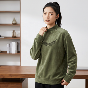 Sudadera de Hombre Oversize con Cuello Alto, Color Verde Oliva Sólido, Tejido Casual de Felpa Francesa, Manga Larga, para Otoño - Product Image 6