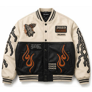Blouson universitaire en cuir PU blanc pour homme, avec manches en similicuir et broderie de lettres sur le devant, style streetwear, coupe-vent - Product Image 1