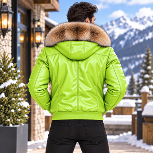 Chaqueta de Cuero Premium para Hombre, Estilo Bomber, con Capucha de Piel de Zorro, Chaqueta de Aviador de Cuero Genuino para Invierno |   Chaqueta de Cuero para Hombre |   Chaqueta de cuero para hombre - Product Image 6