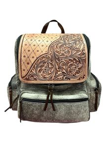 Handmade Genuine Leather Backpack Vintage Style Lavender <b>Patchwork</b> Cowhide Backpack Genuine Leather Women’s Travel Rucksack - Product Image 2