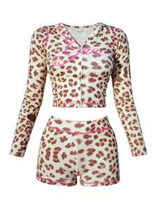 Custom Logo Women's <b>Sets</b> Leopard Long Sleeve Zip up Two Piece <b>Set</b> Women Clothing Women Contrast Stitch <b>Sets</b> for Women - Product Image 4