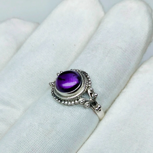 Bague en améthyste violette, argent 925, faite à la main, pour femme, style bague de fiançailles à taille ronde - Product Image 1