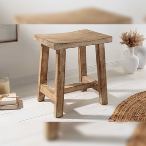Vandana Urban Volume Handmade Eco-Friendly <b>Foot</b> <b>Stool</b> Ottoman 45cm Beige Mango Wood Modern Design Hospital <b>Living</b> <b>Room</b> Furniture - Product Image 4