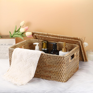 Cesta de Ratán Ecológica de Lujo Hecha a Mano, Moderna, de Primera Calidad, Decorativa, Funcional, Multifuncional, para Almacenamiento, Natural, para Despensa - Product Image 1