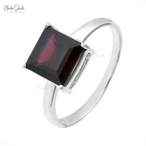 Natural Mozambique Garnet Ring 925 <b>Solid</b> <b>Silver</b> Handmade 8mm Square Cut Solitaire Engagement Wedding Ring High Polish Finish US7 - Product Image 2