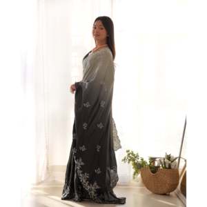 Designer Wedding <b>Saree</b> with Sequence and Multi-Thread Zari Dori Work - Product Image 5