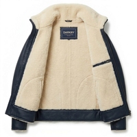 Veste d'aviateur en cuir véritable bleu marine pour homme, col en fourrure, véritable peau d'agneau, veste bomber B3, vêtement d'extérieur chaud pour l'hiver