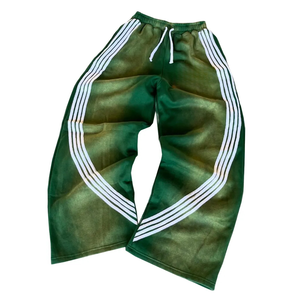Pantalones Deportivos Personalizados para Hombre, de Cintura Alta, Estilo Baggy, con Franja Lateral Curva Bordada, Lavado Ácido con Efecto Desgastado, Pierna Ancha, Casuales - Product Image 4
