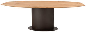 Table de salle à manger moderne en bois d'acacia massif, base ovale en tôle métallique, noir et naturel, écologique, facile à nettoyer, pour la maison et la cuisine - Product Image 3