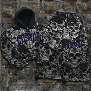 Sweat-shirt à capuche personnalisé avec imprimé crâne, poche zippée, unisexe, style punk, respirant, en tissu French Terry, séchage rapide, vêtement d'hiver - Product Image 3
