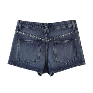 Shorts en jean taille haute délavé foncé avec rivets, style décontracté d'été, coupe droite pour homme - Product Image 6