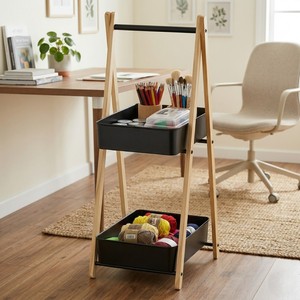Los muebles de almacenamiento rodantes de 2 niveles más vendidos, venta directa de fábrica, estante organizador de estante de madera DIY de Metal - Product Image 1