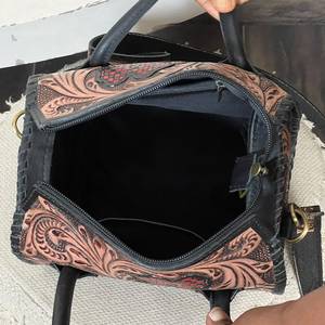 Custom Handmade Genuine Leather Hand Tooled Crossbody Hand <b>Bag</b> for Women New Floral Design <b>Travel</b> <b>Weekender</b> Speedy Duffel <b>Bags</b> - Product Image 5
