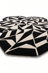 Tapis rectangulaire DECORDEC Tessera en laine noire ivoire, motif géométrique abstrait facetté, antidérapant, écologique, tufté à la main, à poils épais - Product Image 2