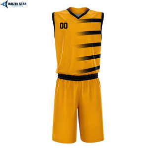 Custom Sublimated V-Neck Sleeveless Basketball Jersey Set Yellow Black Plaid Moisture Wicking Elastic Waist Unisex Adult 100% - Product Image 2