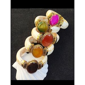 Traditional Artisan Bone and Brass <b>Wristbands</b> Natural Agate Bangles - Product Image 4