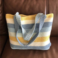 Tas Rajut Tangan Warna Putih Biru untuk Musim Panas, Pantai, Pasar, Model Terbuka, Terbuat dari Benang Katun, Tas Selempang Modern Kapasitas Besar