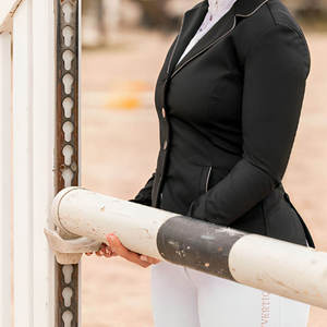 Veste d'équitation pour femmes, noire, manches longues, légère, en polyester et coton respirant, pour le saut d'obstacles, extérieur, logo personnalisé - Product Image 1