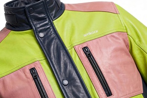 Amkoor Men's Genuine Leather Motorcycle <b>Jacket</b> Custom Color Block Stand Collar Windproof Autumn <b>Biker</b> <b>Jacket</b> - Product Image 6