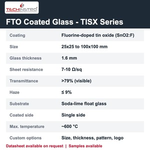 Verre FTO (Oxyde d'Étain Dopé au Fluor) de 1,6 mm, 7-10 Ohm/sq, en 5 Tailles (25x25 à 100x100 mm) pour la Recherche sur les Cellules Solaires - Product Image 2